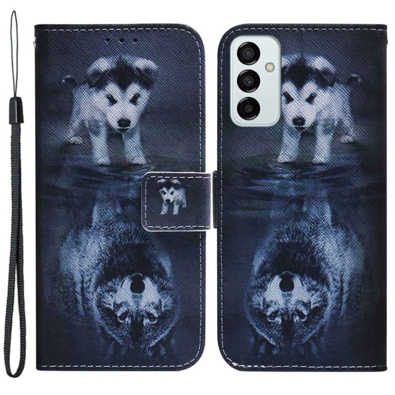 Flip Cover Samsung Galaxy M13 Med Snor Strappy Puppy Dream