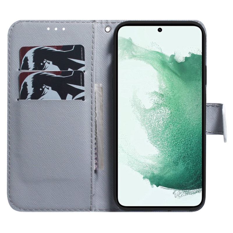 Læder Cover Samsung Galaxy M13 Med Snor Strappy White Tiger