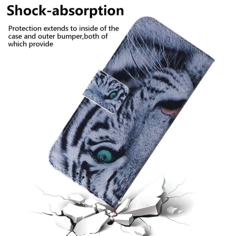 Læder Cover Samsung Galaxy M13 Med Snor Strappy White Tiger