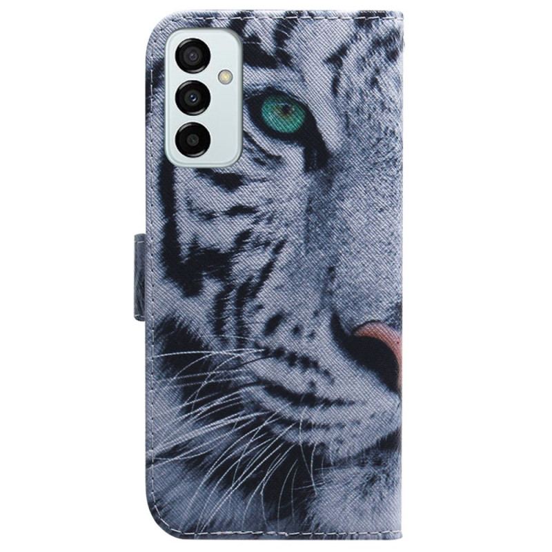 Læder Cover Samsung Galaxy M13 Med Snor Strappy White Tiger