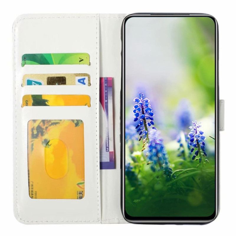 Flip Cover Samsung Galaxy A54 5G Med Snor Blå Sommerfugl Med Rem