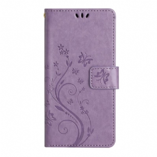 Flip Cover Samsung Galaxy A54 5G Med Snor Blomster Og Sommerfugle Med Rem