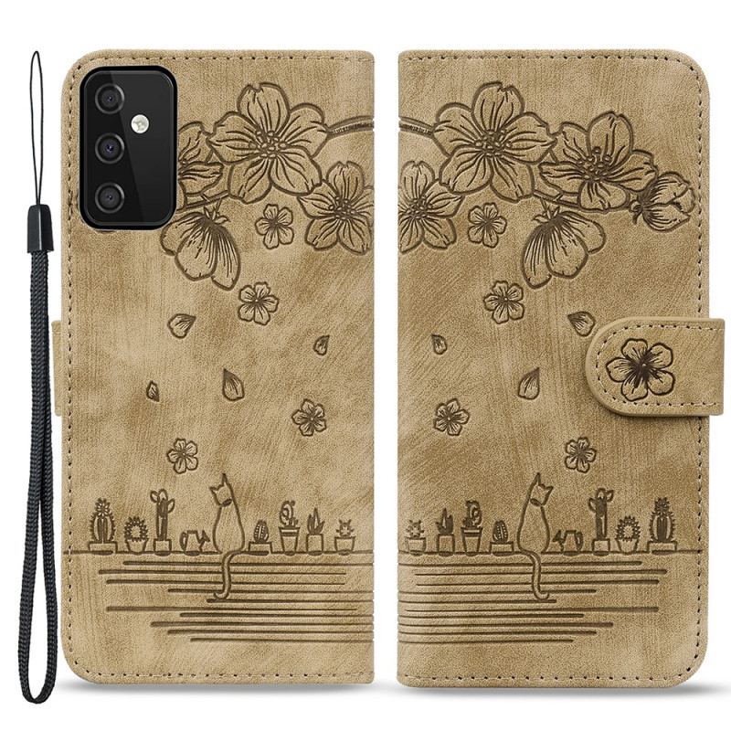 Flip Cover Samsung Galaxy A54 5G Med Snor Blomsterstreng Kat