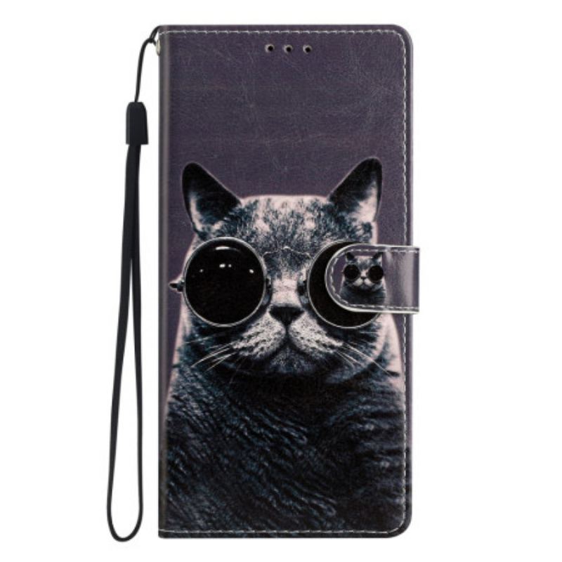 Flip Cover Samsung Galaxy A54 5G Med Snor Cat Strappy Briller