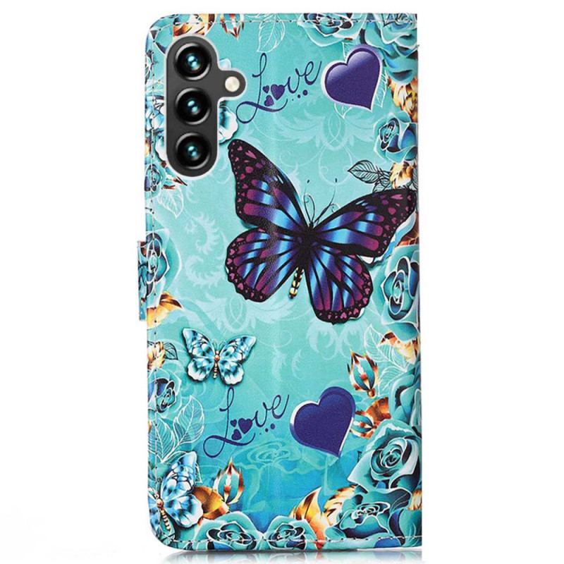 Flip Cover Samsung Galaxy A54 5G Med Snor Farverige Thong Sommerfugle