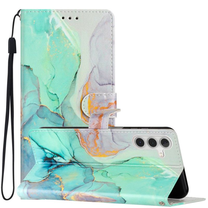 Flip Cover Samsung Galaxy A54 5G Med Snor Marmoreret Rem