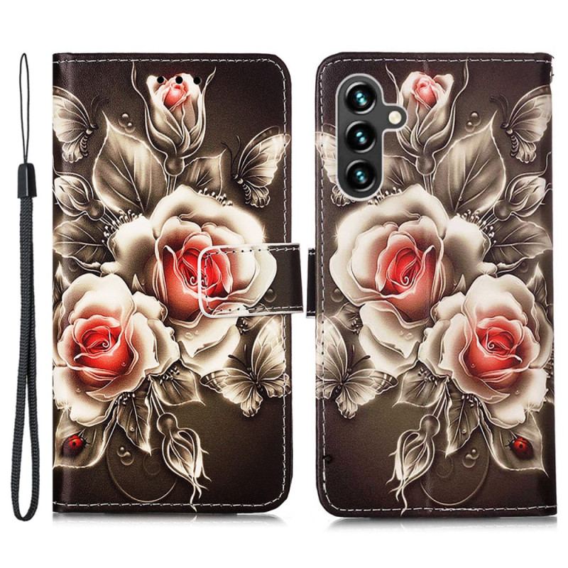 Flip Cover Samsung Galaxy A54 5G Med Snor Rem Roses