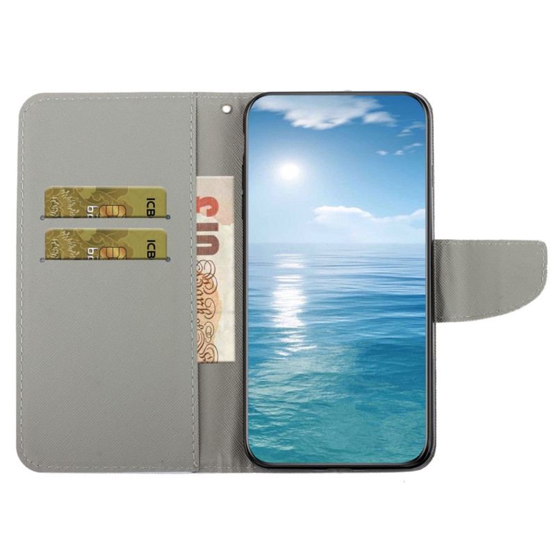 Flip Cover Samsung Galaxy A54 5G Med Snor Sommerfugle Om Natten Strappy