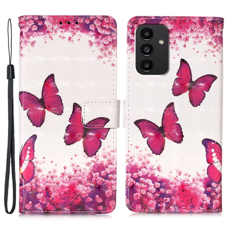 Flip Cover Samsung Galaxy A54 5G Med Snor Sommerfugleflyvning I Lanyard