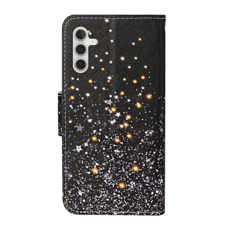 Flip Cover Samsung Galaxy A54 5G Med Snor Sort Bund Og Glitter Strappy