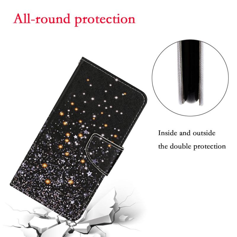 Flip Cover Samsung Galaxy A54 5G Med Snor Sort Bund Og Glitter Strappy