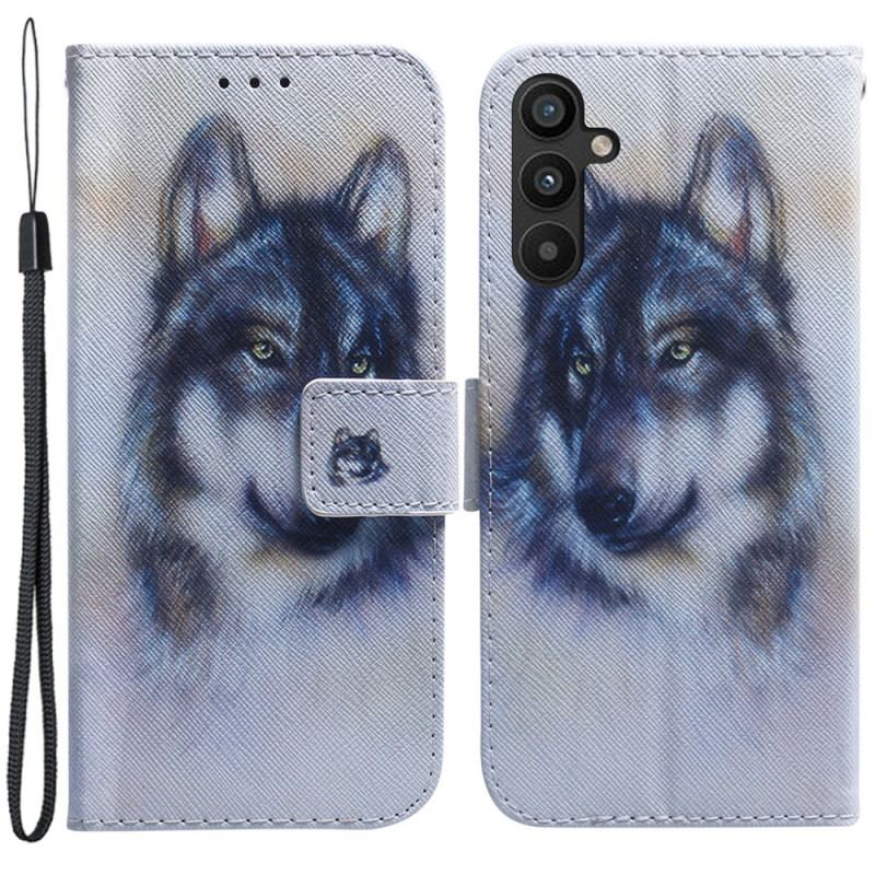 Flip Cover Samsung Galaxy A54 5G Med Snor Strappy Aquarel Wolf