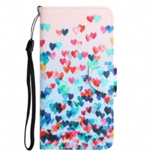 Flip Cover Samsung Galaxy A54 5G Med Snor Strappy Hearts Rain