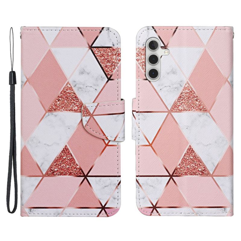 Flip Cover Samsung Galaxy A54 5G Med Snor Strappy I Marmor Og Glitter