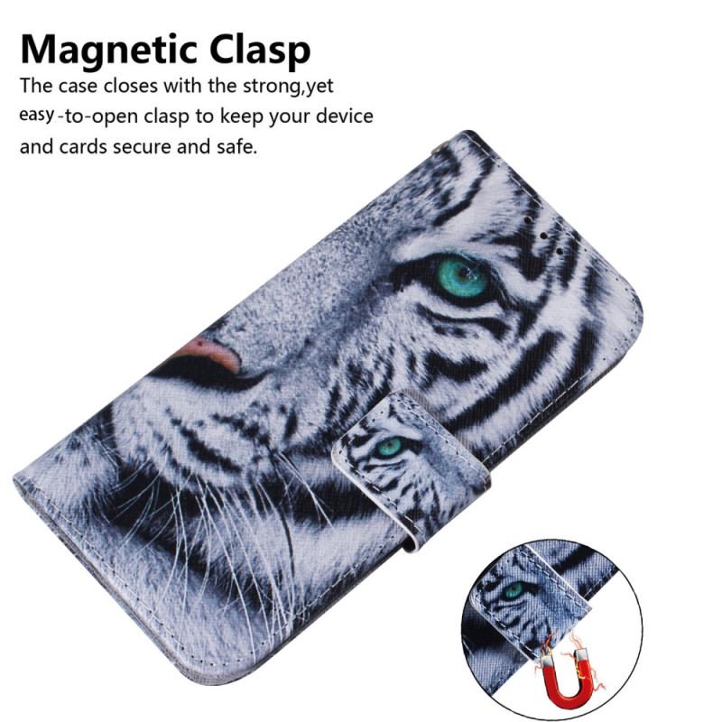 Flip Cover Samsung Galaxy A54 5G Med Snor Strappy White Tiger