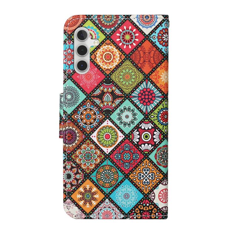 Flip Cover Samsung Galaxy A54 5G Patchwork Med Lanyard