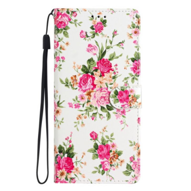 Læder Cover Samsung Galaxy A54 5G Med Snor Rem Liberty Flowers