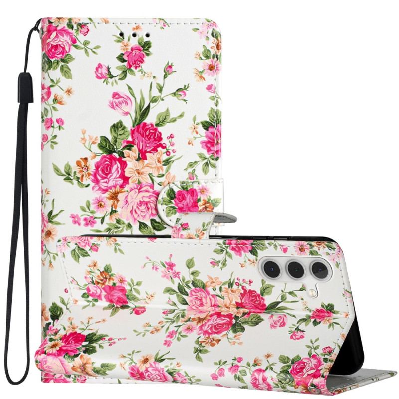 Læder Cover Samsung Galaxy A54 5G Med Snor Rem Liberty Flowers