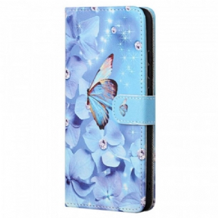 Flip Cover Xiaomi Redmi Note 11 / 11S Med Snor Strappy Diamond Sommerfugle