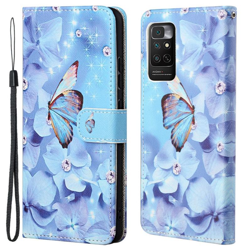 Flip Cover Xiaomi Redmi Note 11 / 11S Med Snor Strappy Diamond Sommerfugle