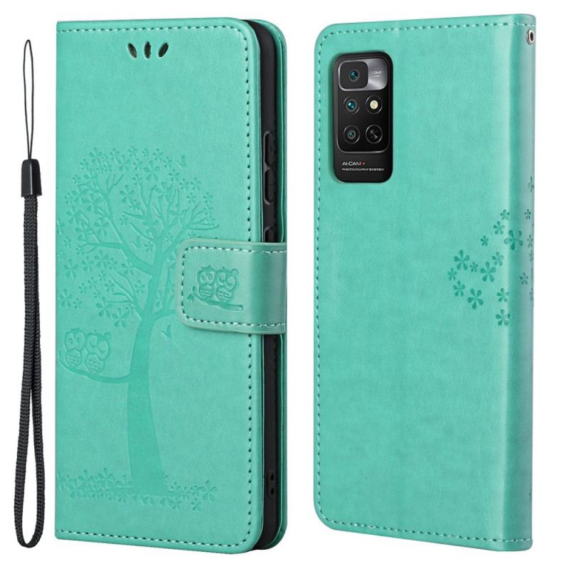 Flip Cover Xiaomi Redmi Note 11 / 11S Med Snor Thong Træ Og Ugler