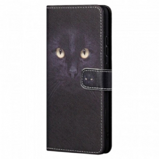 Læder Cover Xiaomi Redmi Note 11 / 11S Med Snor Strappy Black Cat Eyes