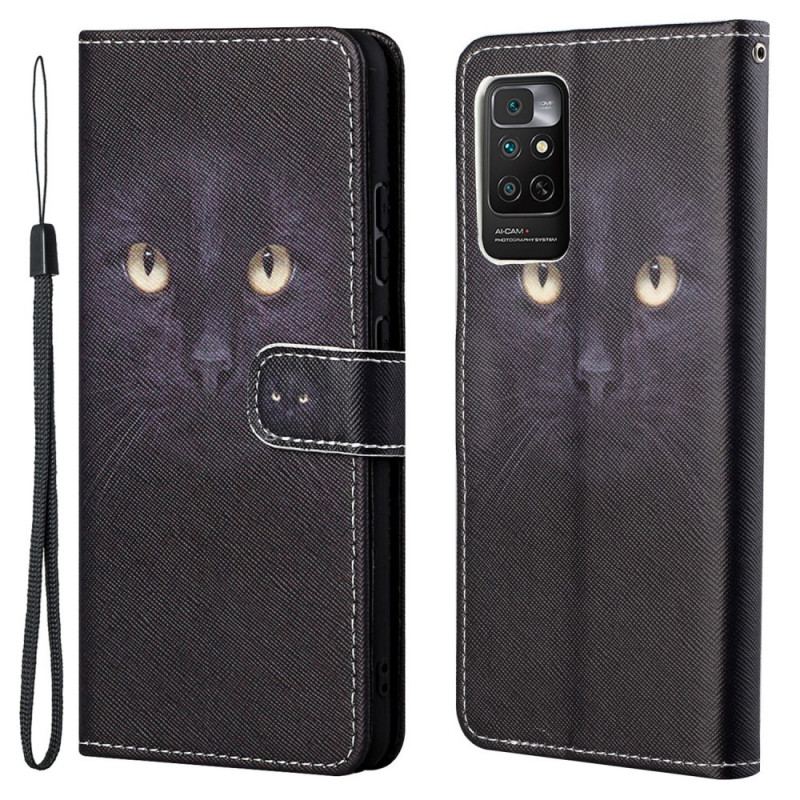 Læder Cover Xiaomi Redmi Note 11 / 11S Med Snor Strappy Black Cat Eyes