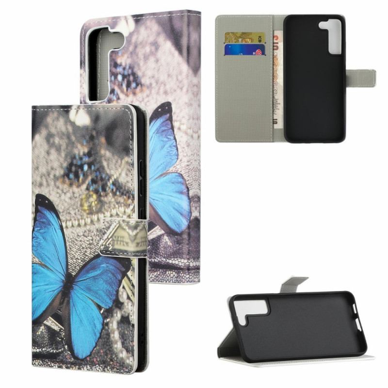 Flip Cover Samsung Galaxy S22 Plus 5G Butterfly Prestige Blå