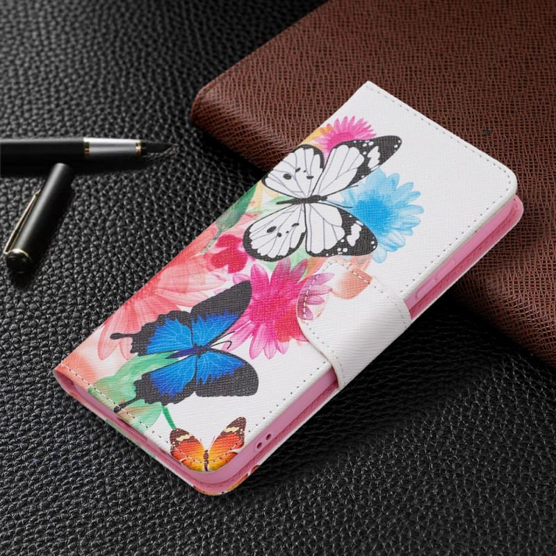 Flip Cover Samsung Galaxy S22 Plus 5G Malede Sommerfugle Og Blomster