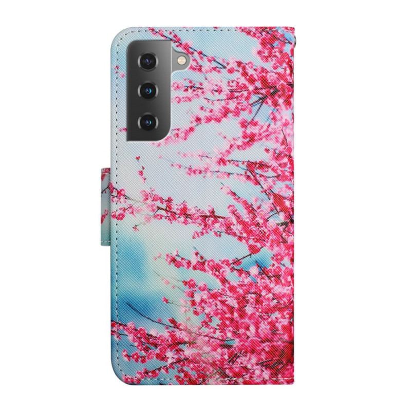 Flip Cover Samsung Galaxy S22 Plus 5G Med Snor Blomstrende Gren Med Rem