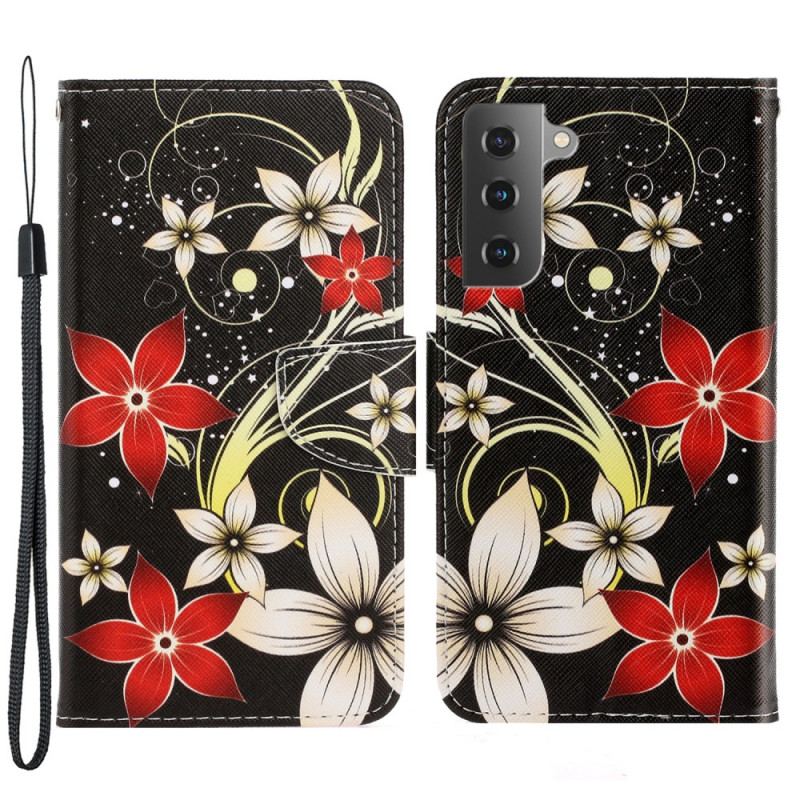 Flip Cover Samsung Galaxy S22 Plus 5G Med Snor Farverige Strappy Blomster