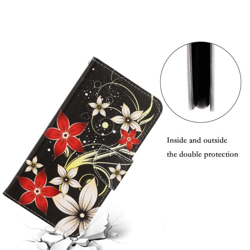 Flip Cover Samsung Galaxy S22 Plus 5G Med Snor Farverige Strappy Blomster