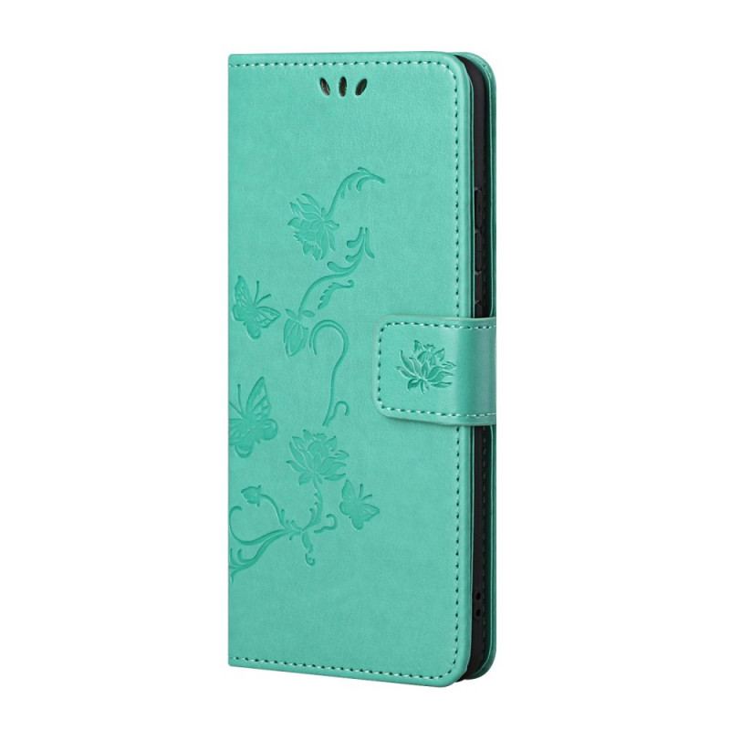 Flip Cover Samsung Galaxy S22 Plus 5G Med Snor Thong Sommerfugle Og Blomster