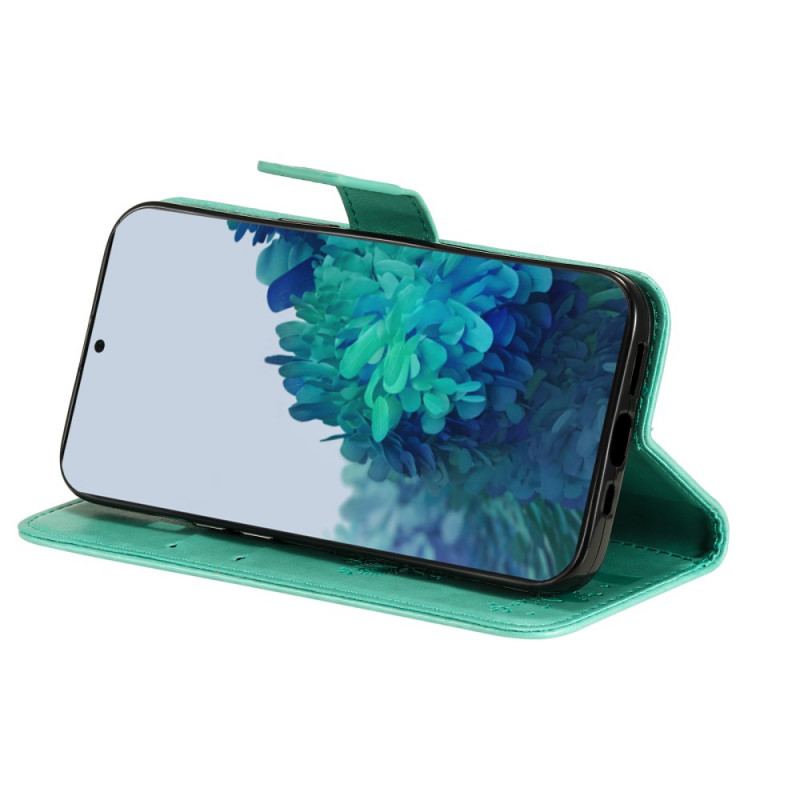 Flip Cover Samsung Galaxy S22 Plus 5G Med Snor Træ Og Strappy Kat