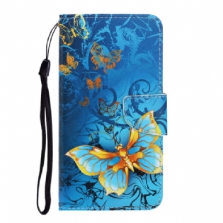 Flip Cover Samsung Galaxy S22 Plus 5G Med Snor Variationer Af Sommerfuglesrem