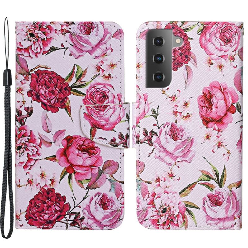 Flip Cover Samsung Galaxy S22 Plus 5G Mesterlige Blomster Med Rem