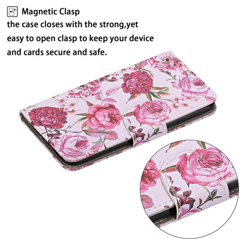 Flip Cover Samsung Galaxy S22 Plus 5G Mesterlige Blomster Med Rem