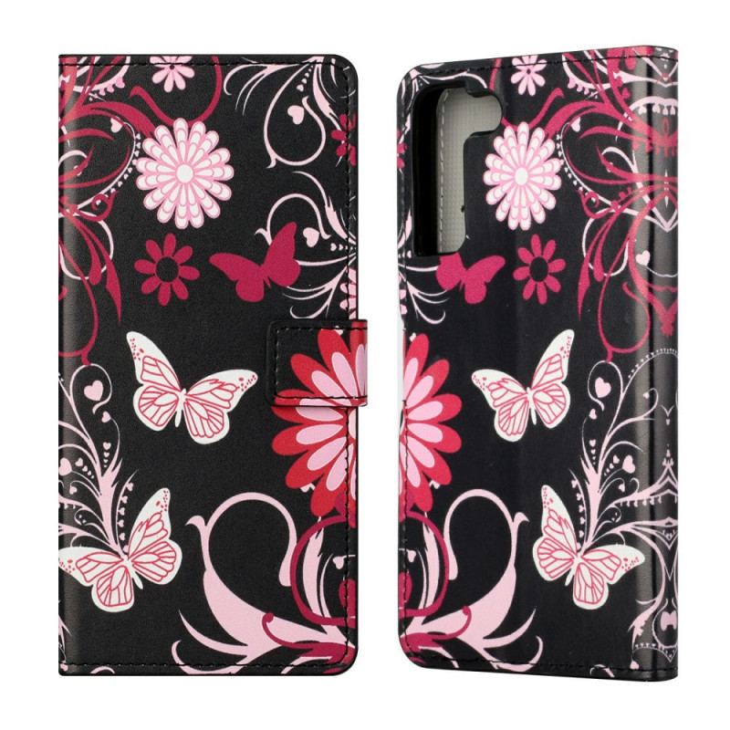 Flip Cover Samsung Galaxy S22 Plus 5G Sommerfugle Og Blomster