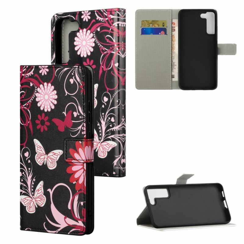 Flip Cover Samsung Galaxy S22 Plus 5G Sommerfugle Og Blomster