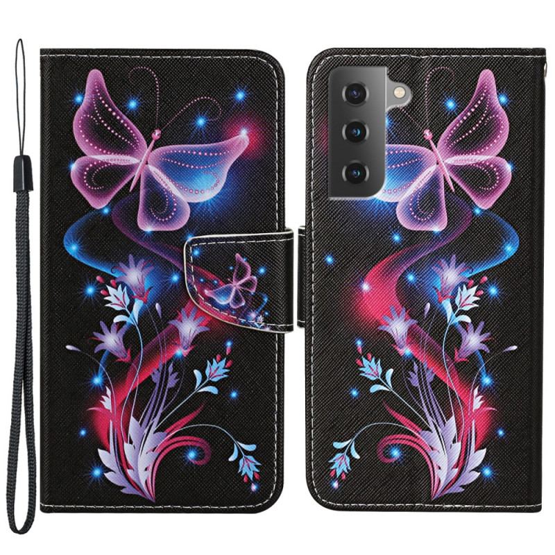 Flip Cover Samsung Galaxy S22 Plus 5G Sommerfugle Og Snor