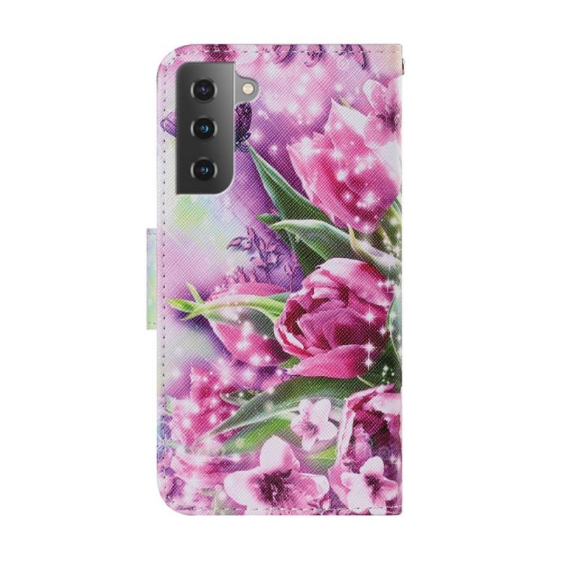 Flip Cover Samsung Galaxy S22 Plus 5G Sommerfugle Og Tulipaner