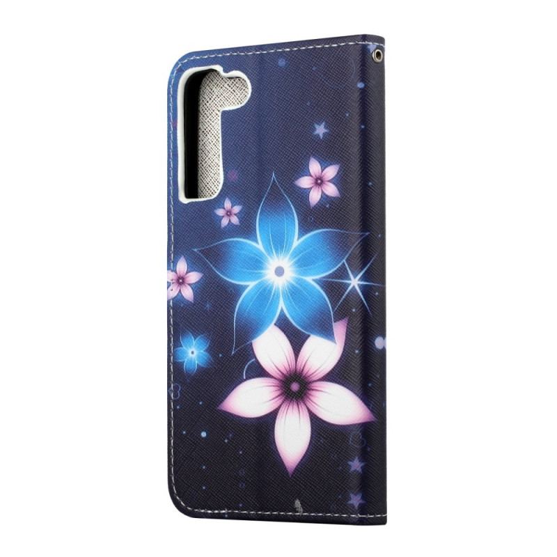 Læder Cover Samsung Galaxy S22 Plus 5G Med Snor Lunar Strap Blomster