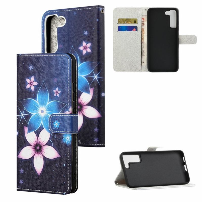 Læder Cover Samsung Galaxy S22 Plus 5G Med Snor Lunar Strap Blomster