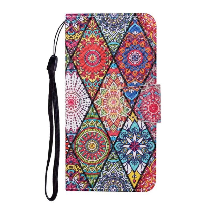 Læder Cover Samsung Galaxy S22 Plus 5G Patchwork Med Lanyard