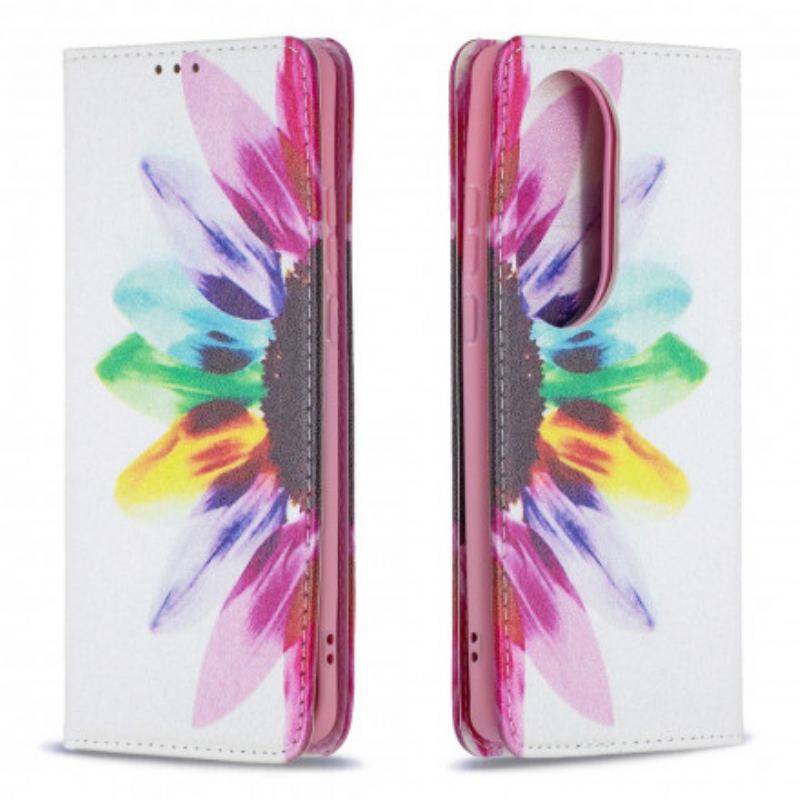 Cover Huawei P50 Pro Flip Cover Akvarel Blomst