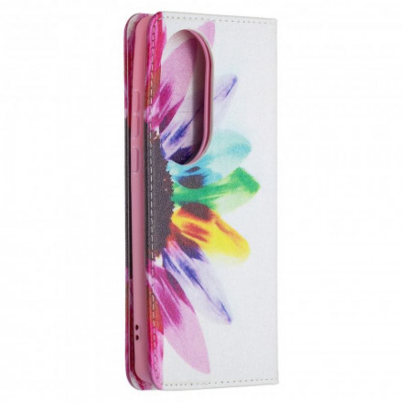 Cover Huawei P50 Pro Flip Cover Akvarel Blomst