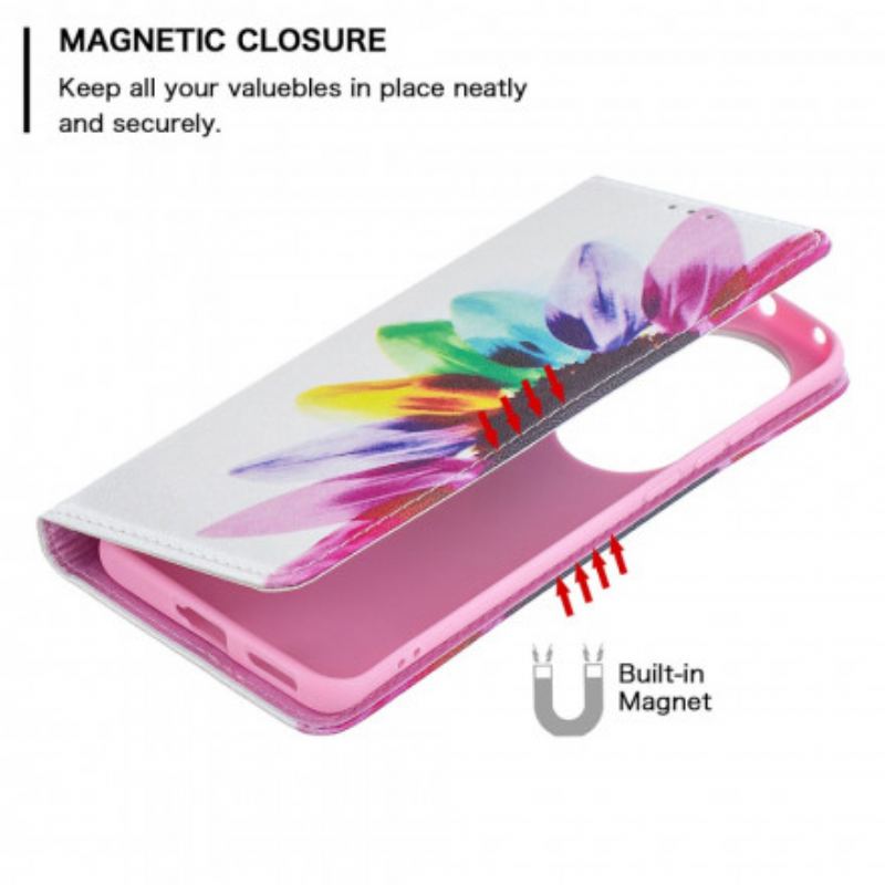 Cover Huawei P50 Pro Flip Cover Akvarel Blomst