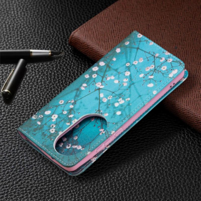 Cover Huawei P50 Pro Flip Cover Blomstrende Grene