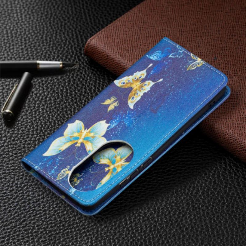 Cover Huawei P50 Pro Flip Cover Farverige Sommerfugle