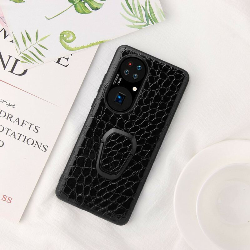 Cover Huawei P50 Pro Ring-beslag I Krokodillestil